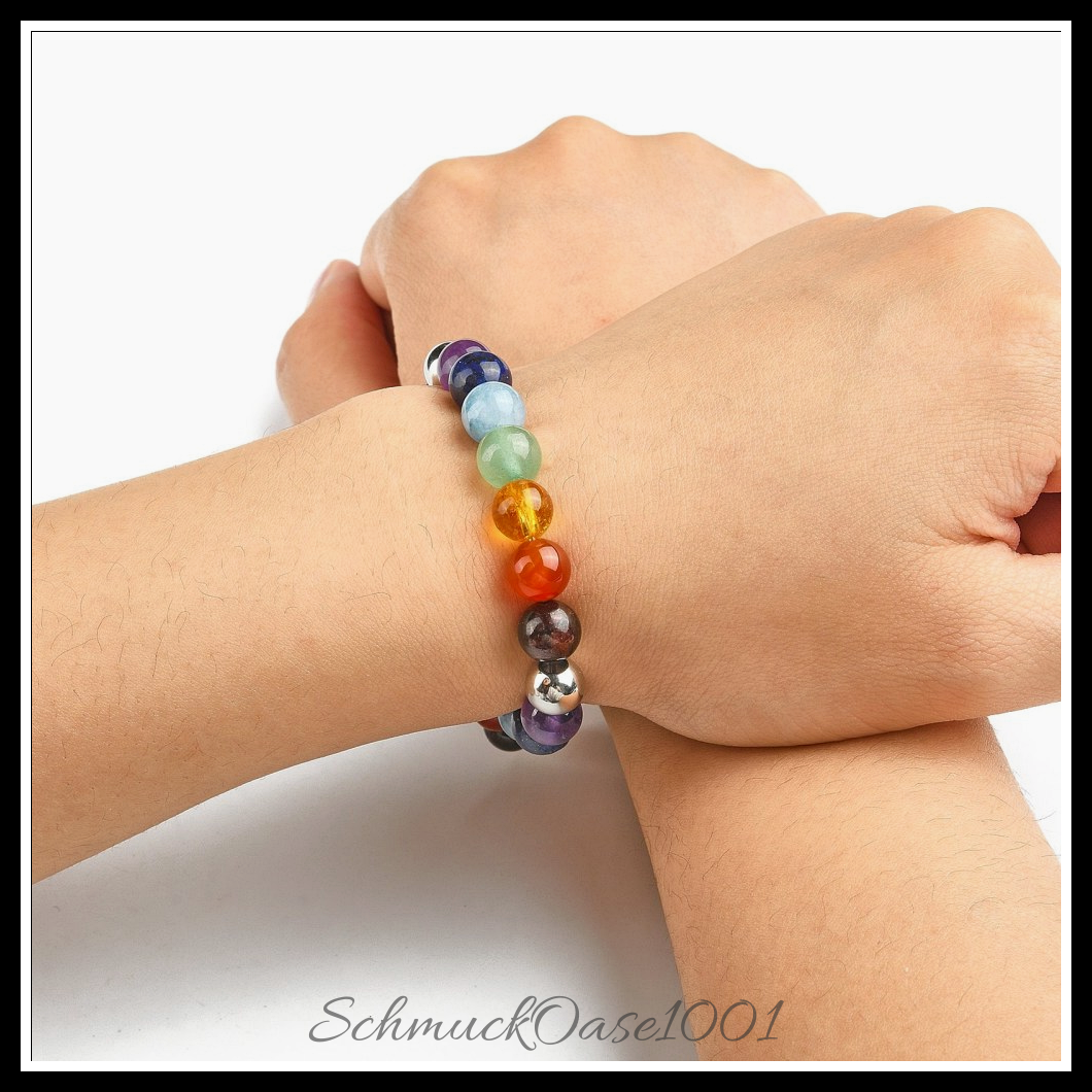 Armband chakra edelstein perlen stretch – 53 mm – 1 stk. in den farben edelstein, 304 edelstahl, mit rondellen, stretchband und größen edelstahl farbe