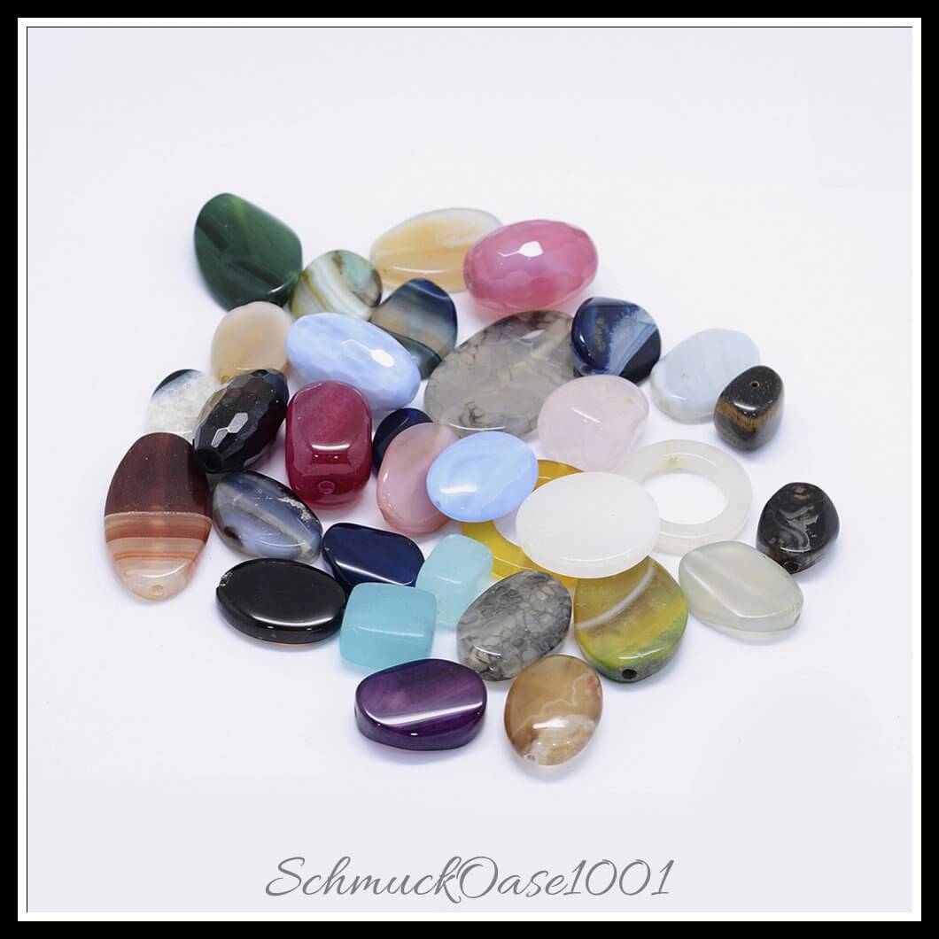 Misch-edelsteinperlen – natur & synthetisch – mischformen / 100 g, in der farbe mischfarben, ausdrucksstark und ideal für auffällige designs