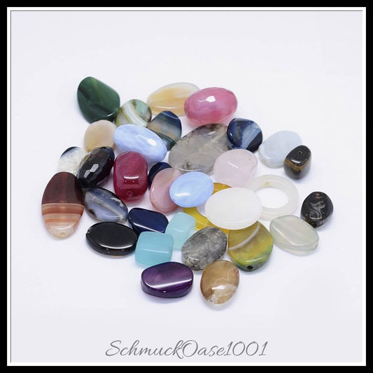 Misch-edelsteinperlen – natur & synthetisch – mischformen / 100 g, in der farbe mischfarben, ausdrucksstark und ideal für auffällige designs