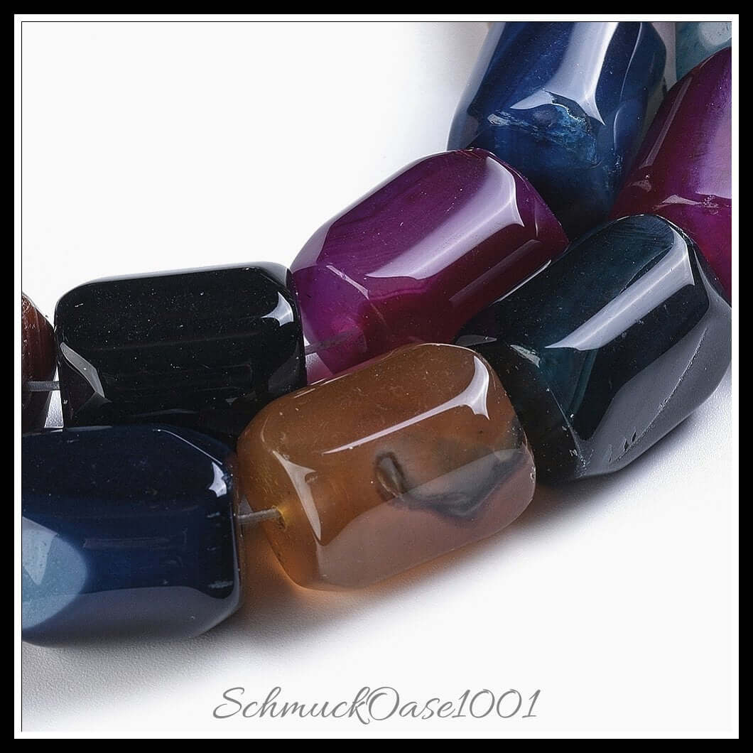 Natursteinperlenstränge – achat kolumne / 20x15 mm / 1 strang, aus naturstein / achat, kolumne, erhitzt, gefärbt in der farbe mischfarbe und größe 20x15 mm, loch: 1.2 mm, ca. 19 stück / 14.76" / 1 strang, ausdrucksstark und ideal für auffällige designs