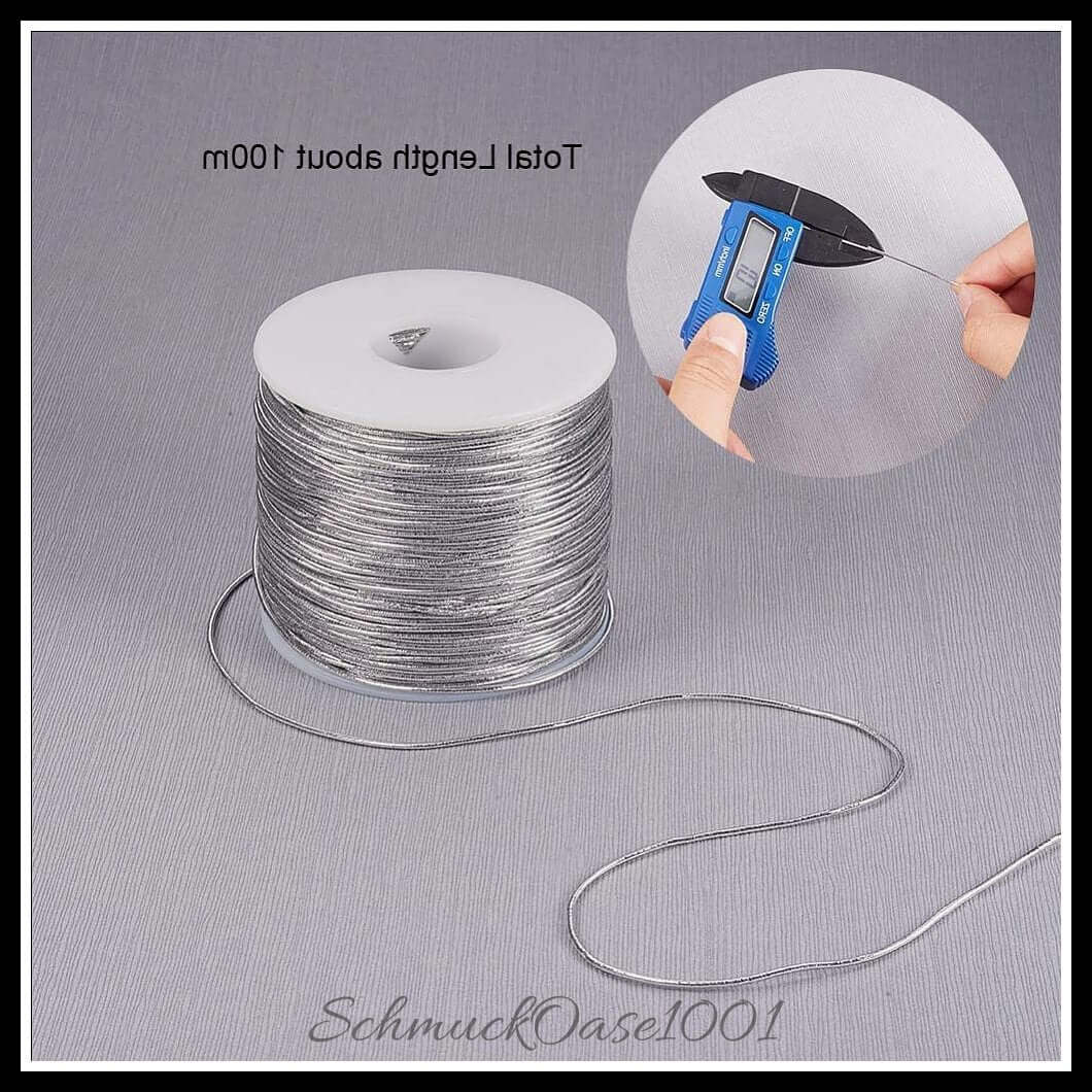 Elastische kordel – polyester außen, gummi innen – 1 rolle / ø1–2 mm – silber, zusätzliches detailbild