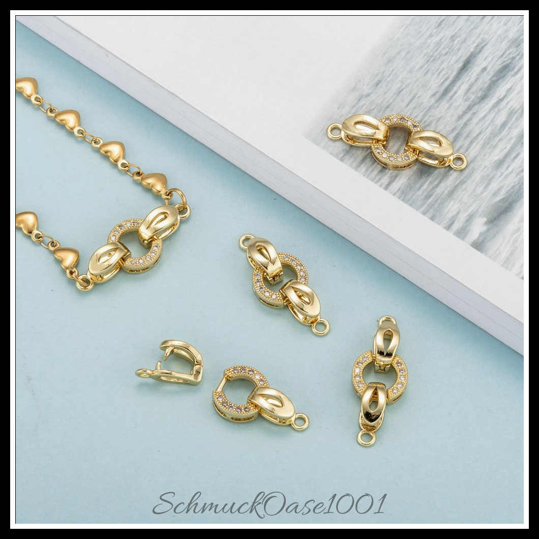 Messing-klammern mikro pflastern zirkonia, oval, echt 18k vergoldet – 4 sets in den farben messing, mikro pflastern, zirkonia, oval, echtes 18k vergoldet und größen transparent, perfekt für die herstellung individueller ketten und armbänder