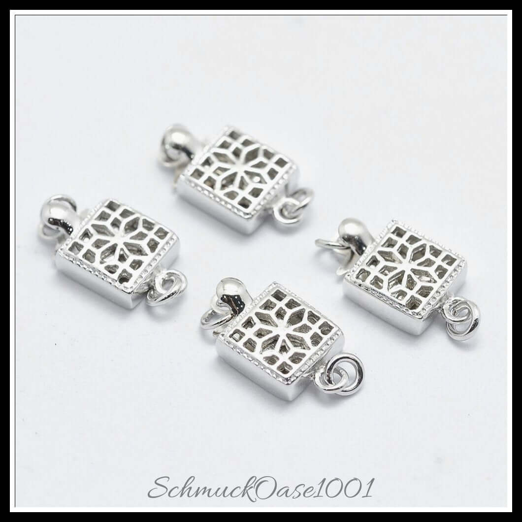 925 sterling silber boxschließen – viereck / 14.5x8x3 mm / 2 sets, aus sterling silber 925 / boxverschluss, viereck, geschnitzt in der farbe platinfarbe und größe 14.5x8x3 mm, loch: 1 mm / 2 sets, perfekt für die herstellung individueller ketten und armbänder