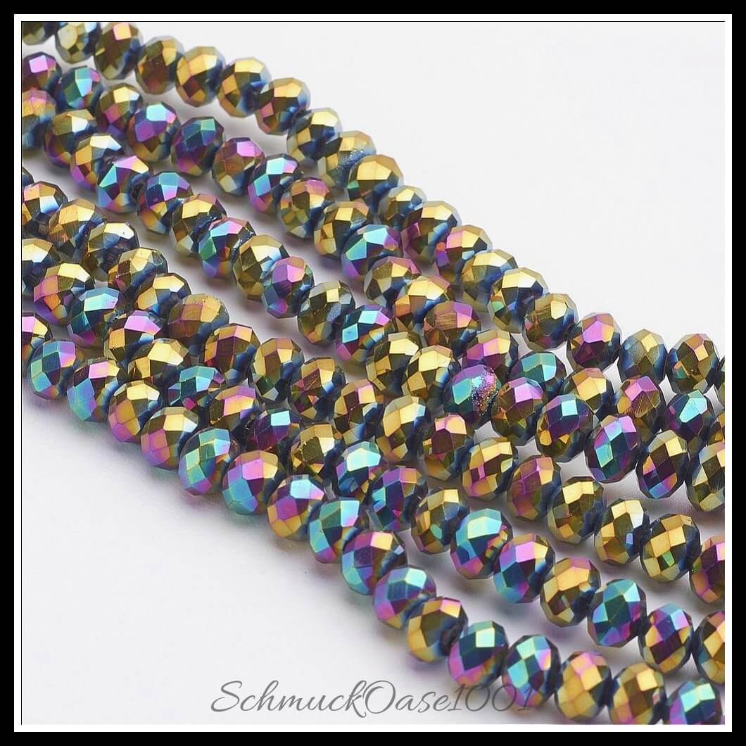 Elektroplattierte glasperlen – facettierte rondelle / 6x4 mm / 4 stränge, in der farbe mischfarben, ausdrucksstark und ideal für auffällige designs