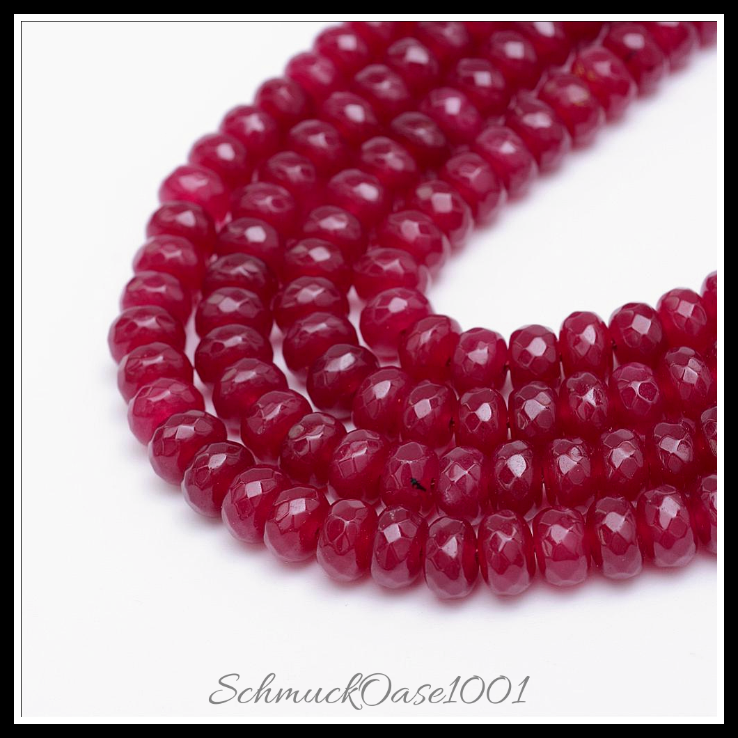 Natürliche jadeperlen, gefärbt, facettiert – rondell, verschiedene farben, in der farbe natuerliche weisse jade, gefaerbt, facettiert, rondell, ausdrucksstark und ideal für auffällige designs
