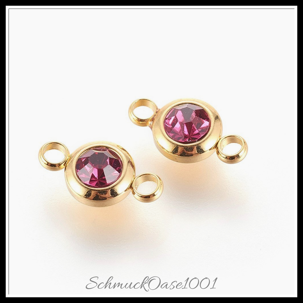 304 edelstahl strass verbindungen, flachrund, golden, mischfarbe, 8 stk.