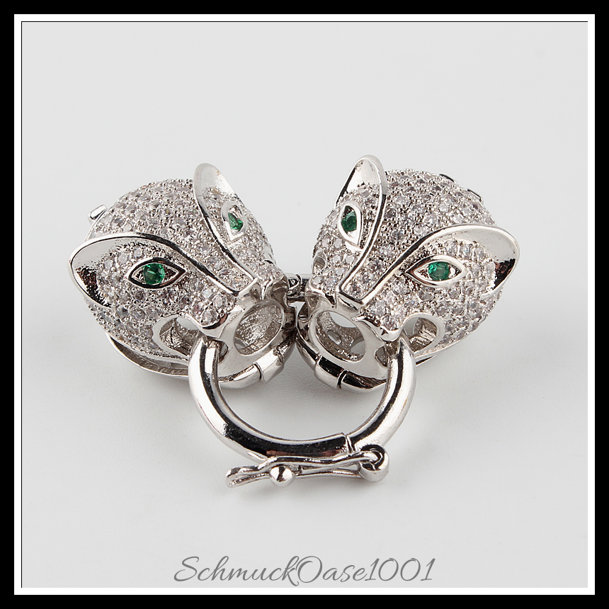 Messing leopardenkopf mikro-pflastern zirkonia twister schnallen, platin farbe – 1 set in den farben messing, verschlüsse, mikro-pflastern, zirkonia, leopardenkopf, mit strass, platiniert, perfekt für die herstellung individueller ketten und armbänder