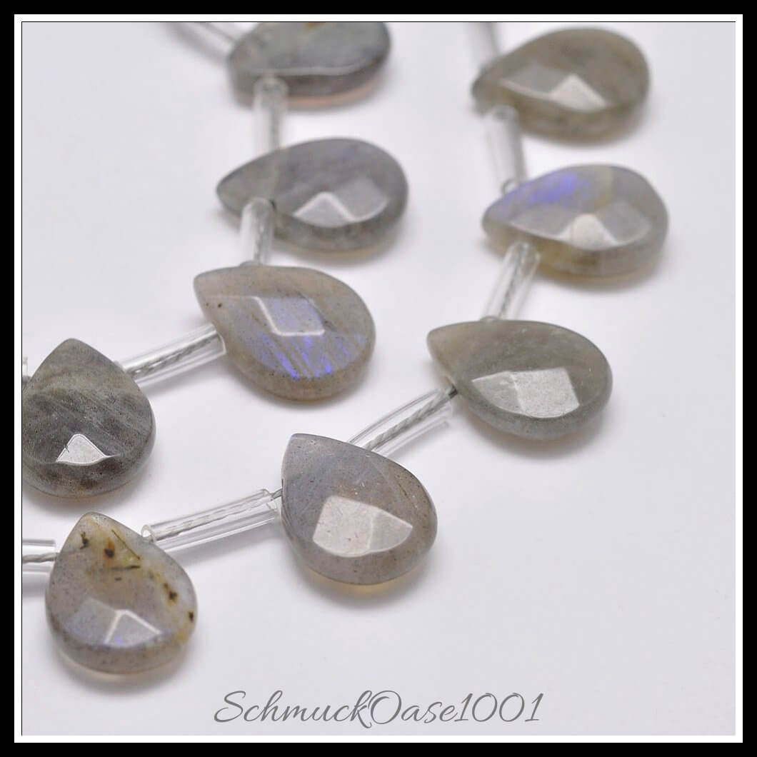 Natursteinperlenstränge – labradorit träne / 18x13x5 mm / 1 strang, aus labradorit / träne, facettiert, oben gebohrt in der farbe grau und größe 18x13x5 mm, loch: 1 mm, 22 stück / 15.6" / 1 strang, ausdrucksstark und ideal für auffällige designs