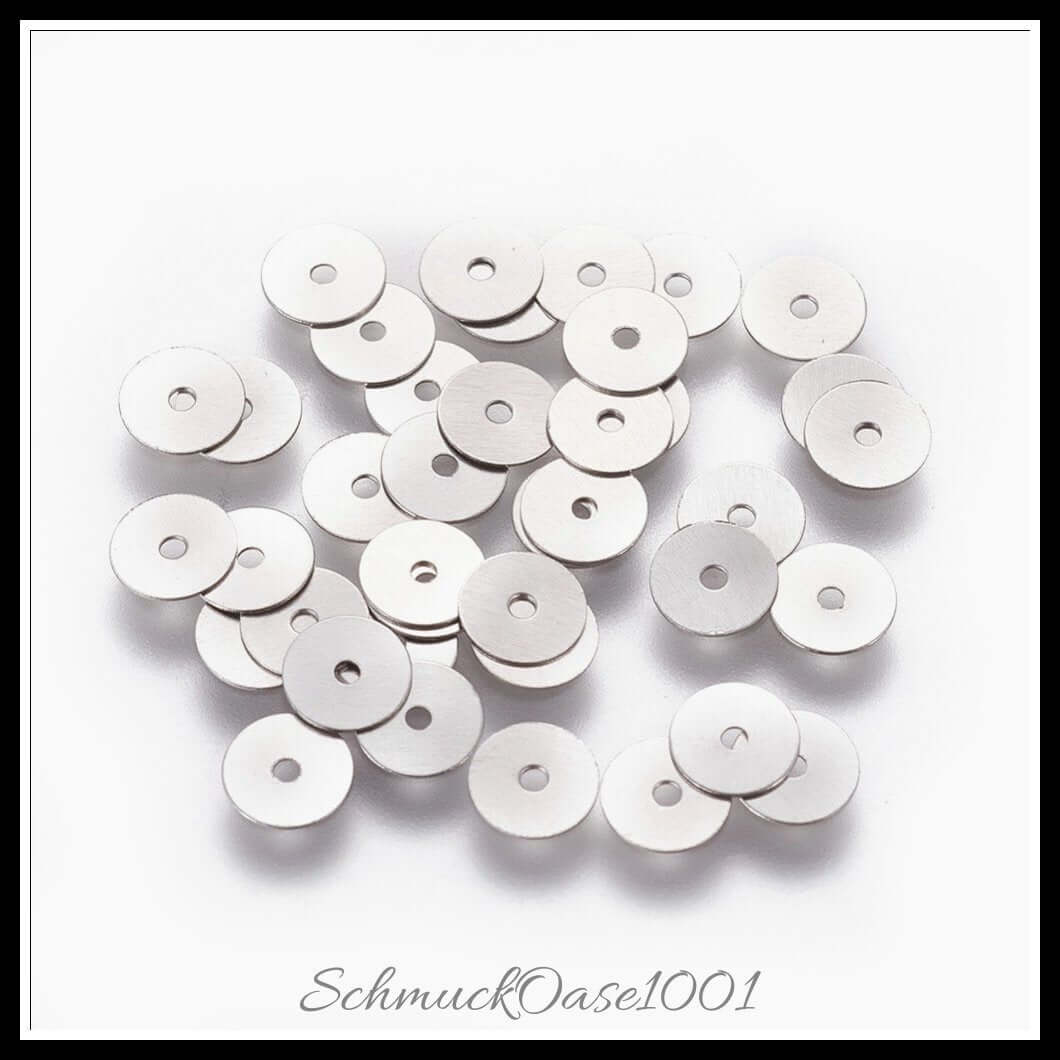 Chirurgischer edelstahl heishi-perlen – flachrund / 5–6x0.2–0.3 mm – 200 stück, in der farbe edelstahl 316, heishi, flachrund, scheibe, perfekt für die herstellung individueller ketten und armbänder