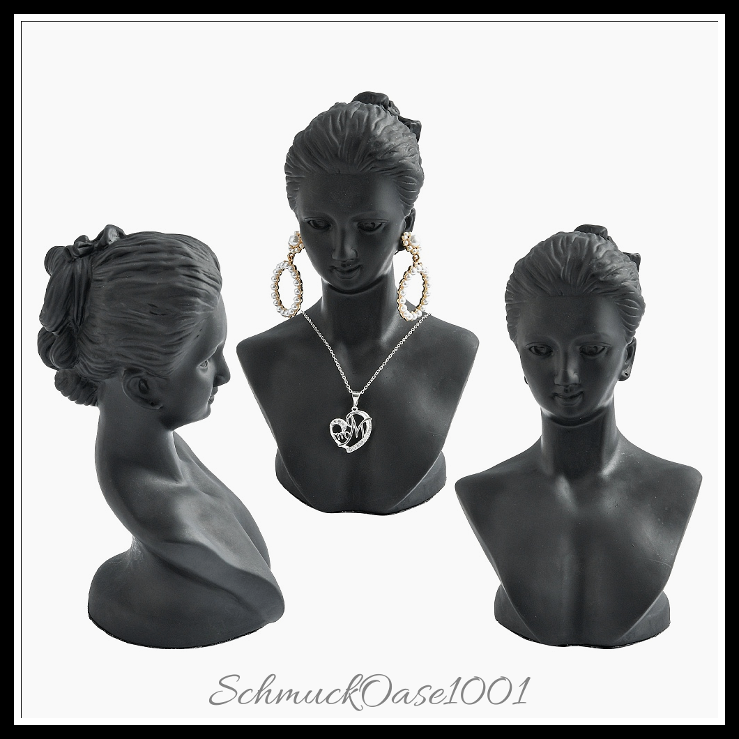 Stereoskopische kunststoff-schmuck halskette display büste – schwarz aus 200x130 mm 1 stk.