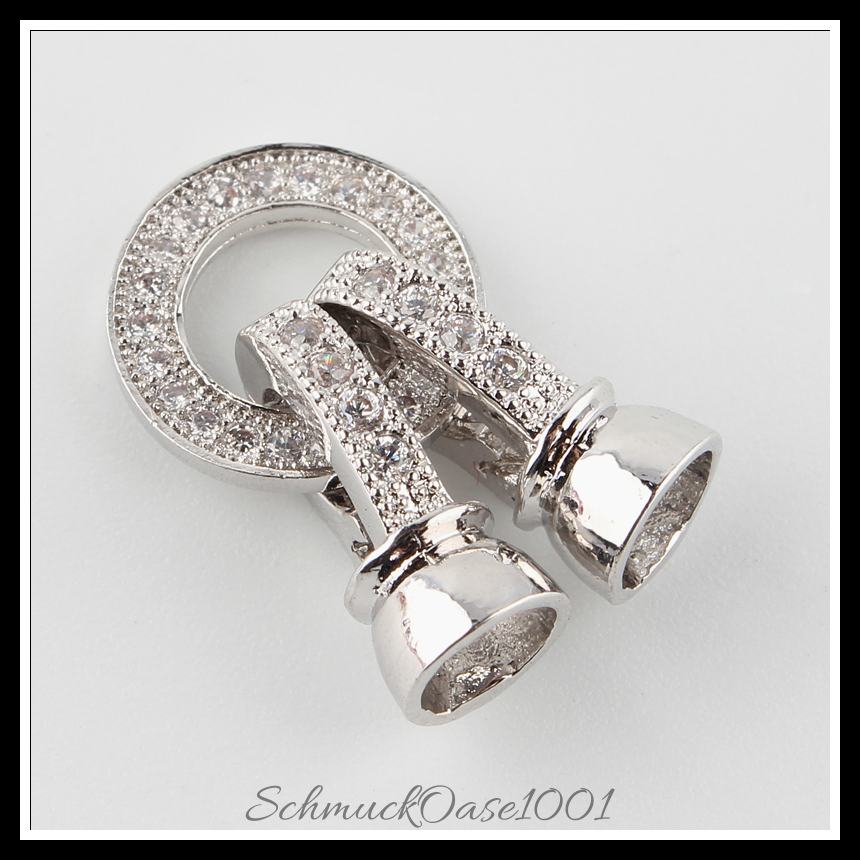 Messing klammern mit mikro-pflastern zirkonia, platin farbe – 2 stk., in der farbe messing, klammern, mikro-pflastern, zirkonia, platiniert, perfekt für die herstellung individueller ketten und armbänder