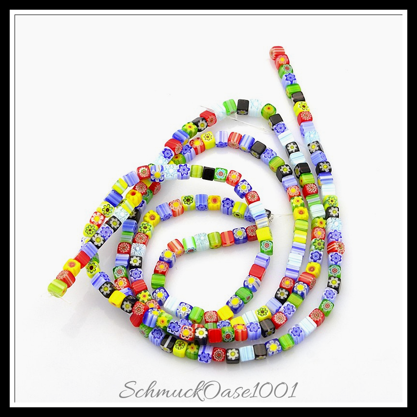 Millefiori-glasperlen strang, würfel, handgemacht – 1 strang, ausdrucksstark und ideal für auffällige designs