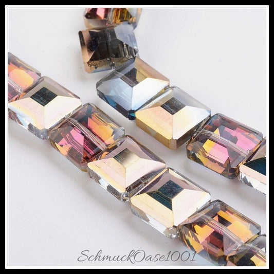 Elektroplattierte kristallglasperlen – quadrat / 13x13x8 mm / 1 strang, in der farbe purple, ausdrucksstark und ideal für auffällige designs
