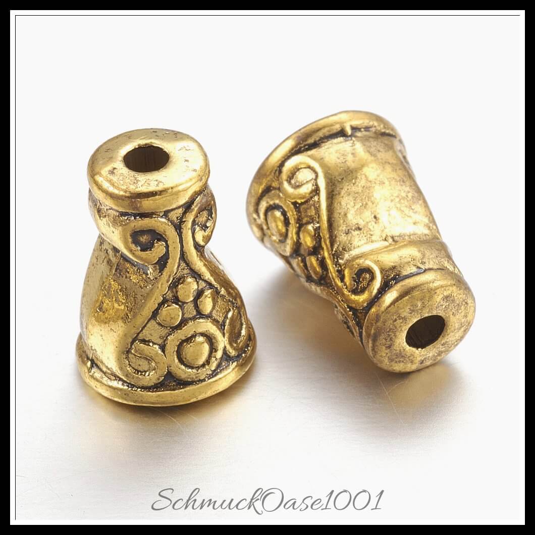 Tibetische perlenkappen & kegel – vase / 7.5x10 mm / 25 stück, aus legierung / vase, tibetisch, bleifrei, cadmiumfrei, nickelfrei in der farbe antik golden und größe 7.5x10 mm, loch: 1.5 mm / 25 st.