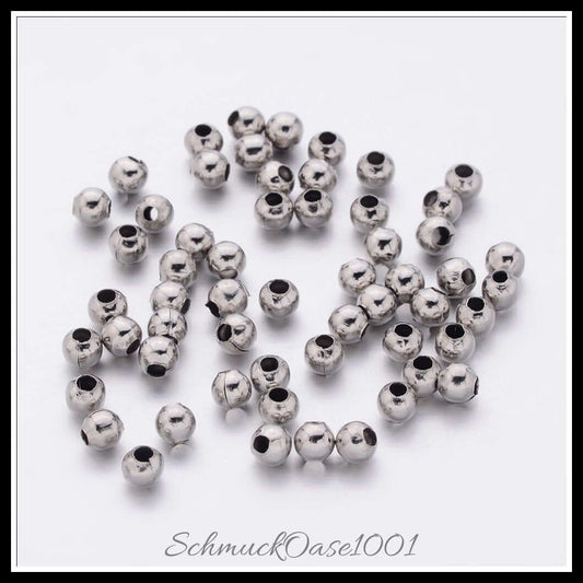 Eisen spacer beads – rund / ø3 mm – 30 g, in der farbe platin