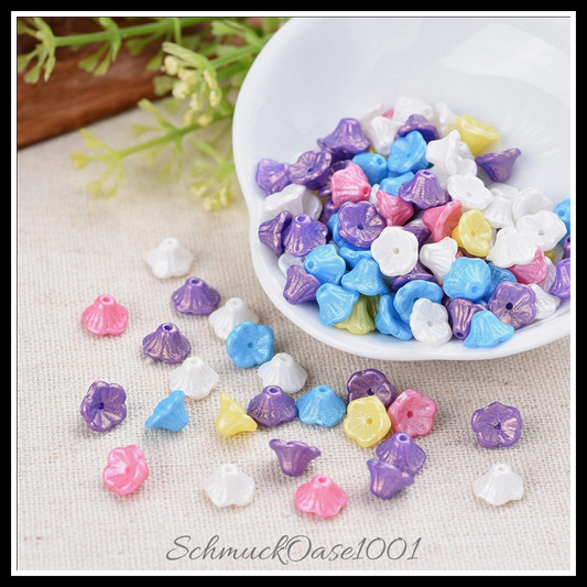 Tschechische lampworkperlen, trompetenblume – 30 stk. in den farben tschechisches glas, lampwork, trompetenblume, ausdrucksstark und ideal für auffällige designs