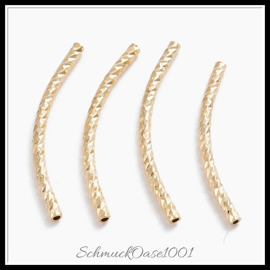Messingrohrperlen – tube / 25x1.5 mm – 18 stück, in der farbe messing, gebogen, langlebig plattiert, echtes 24k vergoldet, perfekt für die herstellung individueller ketten und armbänder