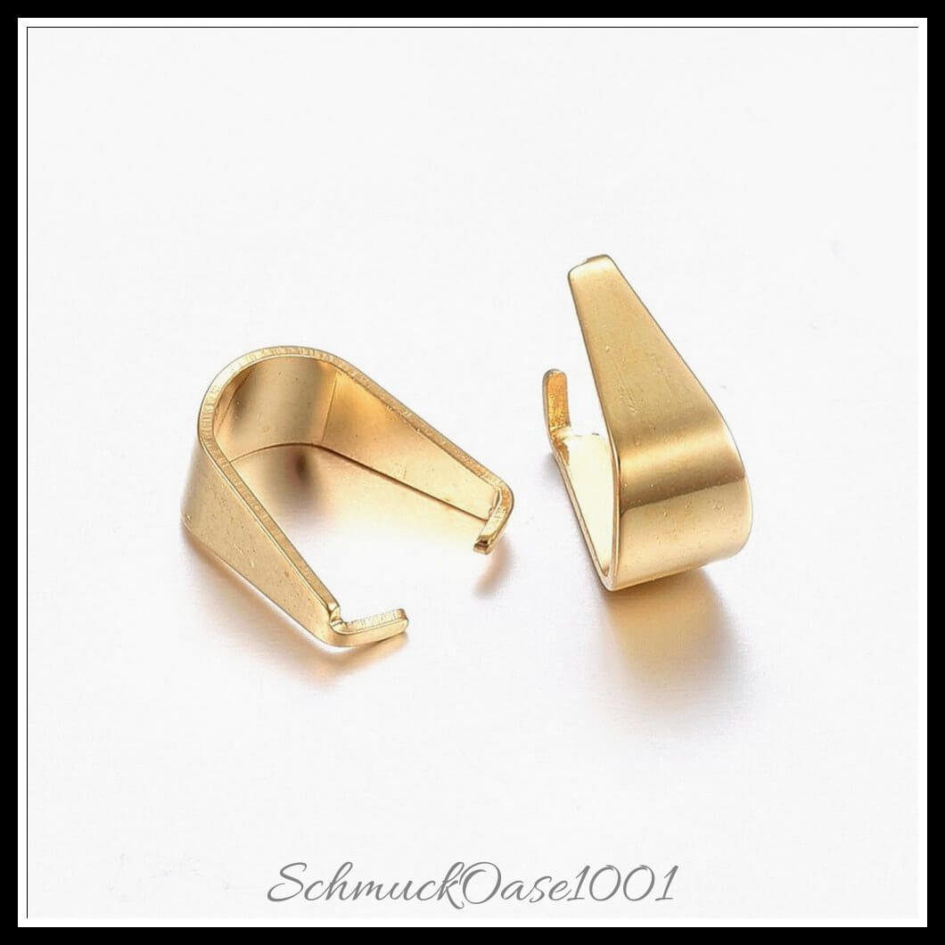 Snap-on bails aus edelstahl – 13x12x7 mm / 10 stück, aus edelstahl 304 / snap-on bail in der farbe gold und größe 13x12x7 mm, innen: 12x11 mm / 10 st.