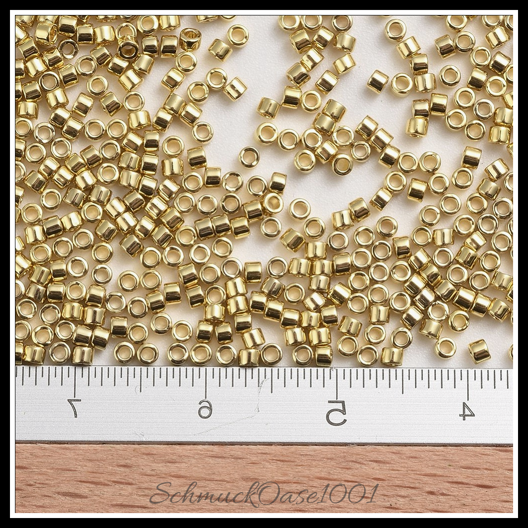 Miyuki delica perlen, zylinderförmig, 24kt vergoldet – 5 g aus 1.3x1.6 mm bohrung: 0.8 mm 5 gramm