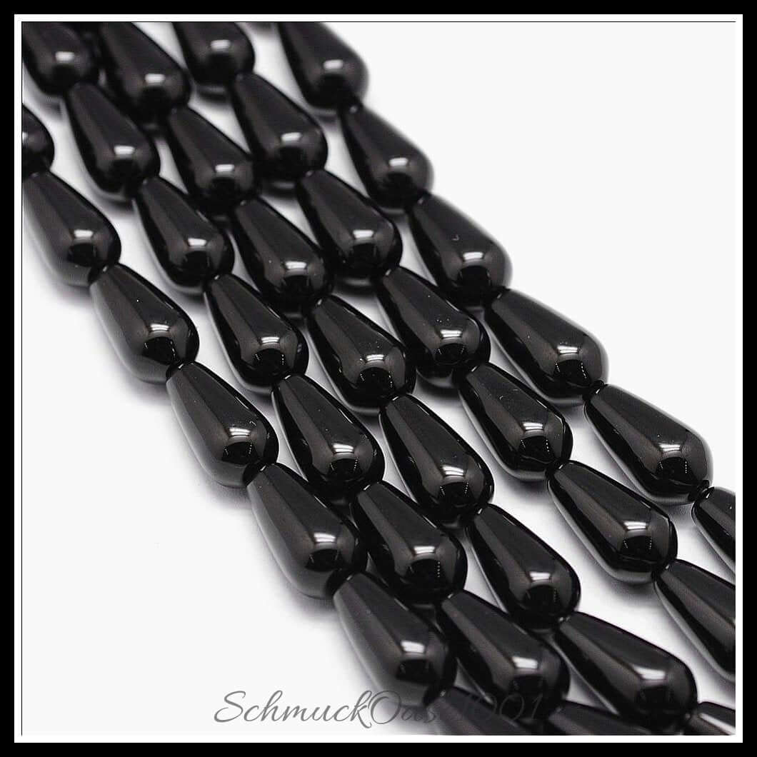 Natursteinperlenstränge – onyx träne / 16x6 mm / 1 strang, in der farbe schwarz, ausdrucksstark und ideal für auffällige designs