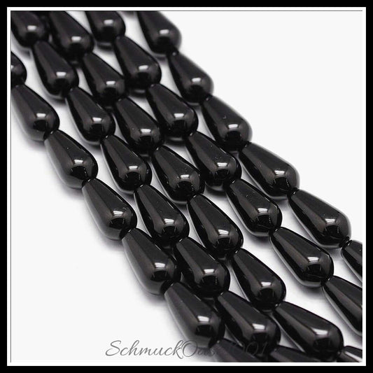 Natursteinperlenstränge – onyx träne / 16x6 mm / 1 strang, in der farbe schwarz, ausdrucksstark und ideal für auffällige designs