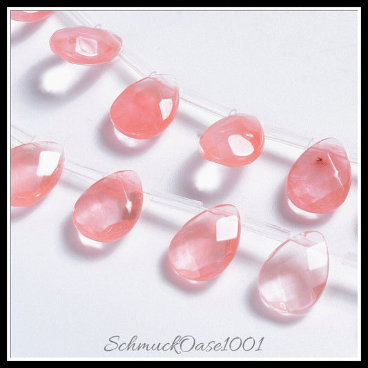 Natursteinperlenstränge – facettierte träne / 14–14.5x10–10.5x5 mm – 1 strang, in der farbe naturstein, wassermelone stein, facettiert, oben gebohrt, träne, ausdrucksstark und ideal für auffällige designs
