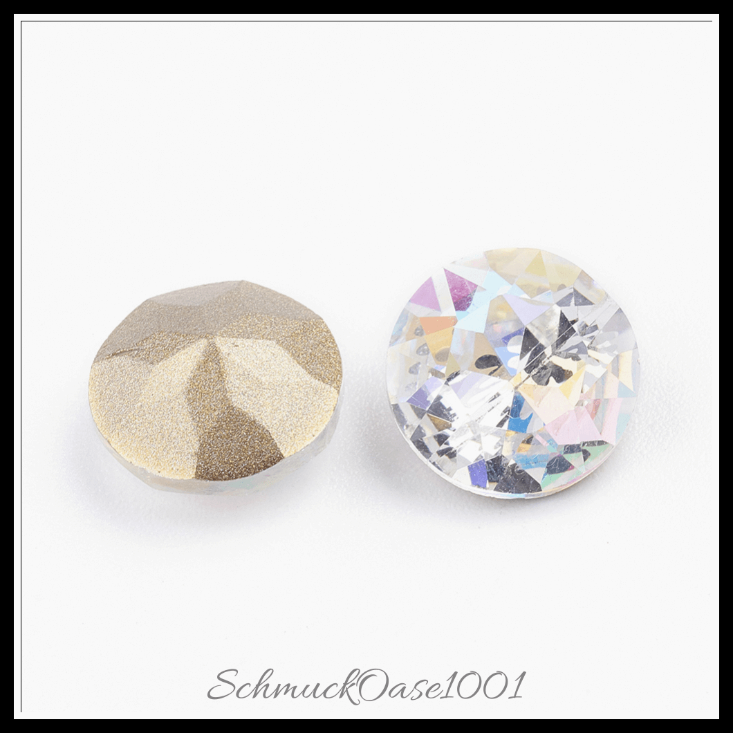 K9 glasrhinestone cabochons – klasse a – facettiert – flachrund – farbig – 10mm – 24 stück, aus farbig in der farbe k9 glasrhinestone, klasse a, facettiert, flachrund und größe 10x5 mm, 24 stk.