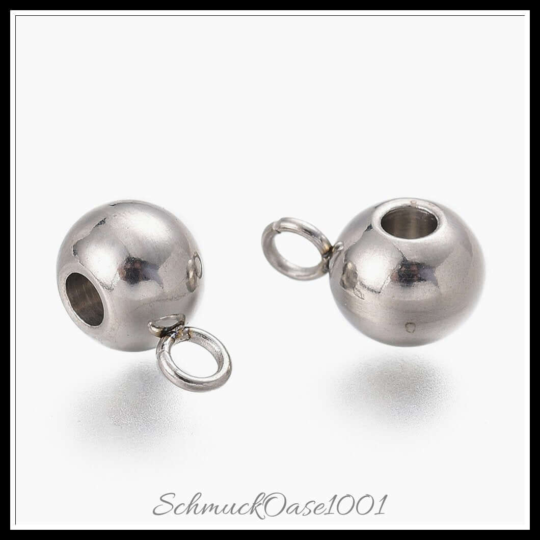 Edelstahl bail beads – rund / 8.5x5x2 mm / 30 stück, aus edelstahl 304 / rund in der farbe edelstahl farbe und größe 8.5x5x2 mm, loch: 1.8 mm / 30 st.