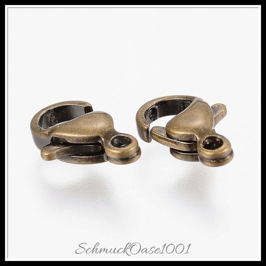 Karabiner-verschluss aus edelstahl – 12x7.5x3.5 mm / 30 stück, in der farbe antik bronze, perfekt für die herstellung individueller ketten und armbänder