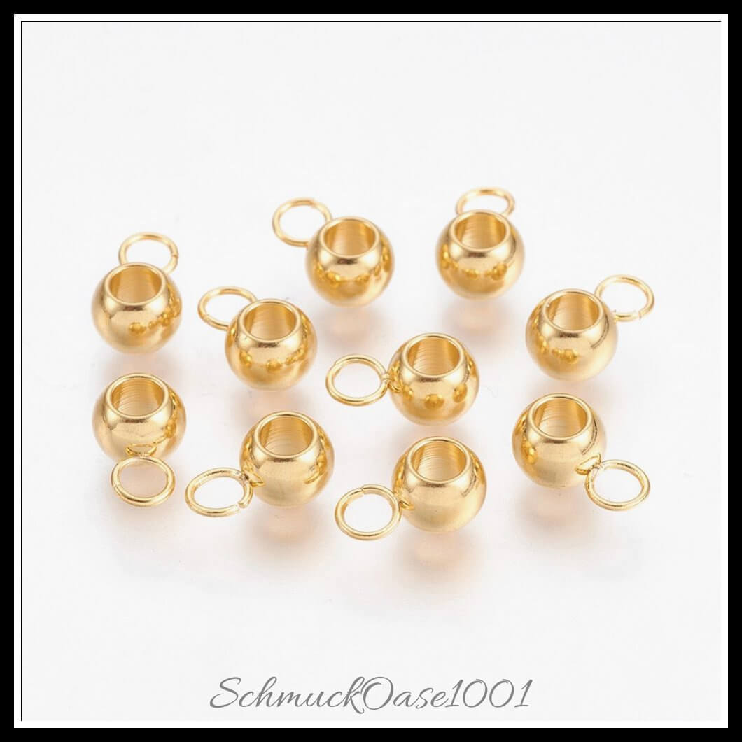Edelstahl bail beads – rondelle / 10x6x4.5 mm / 20 stück, in der farbe gold