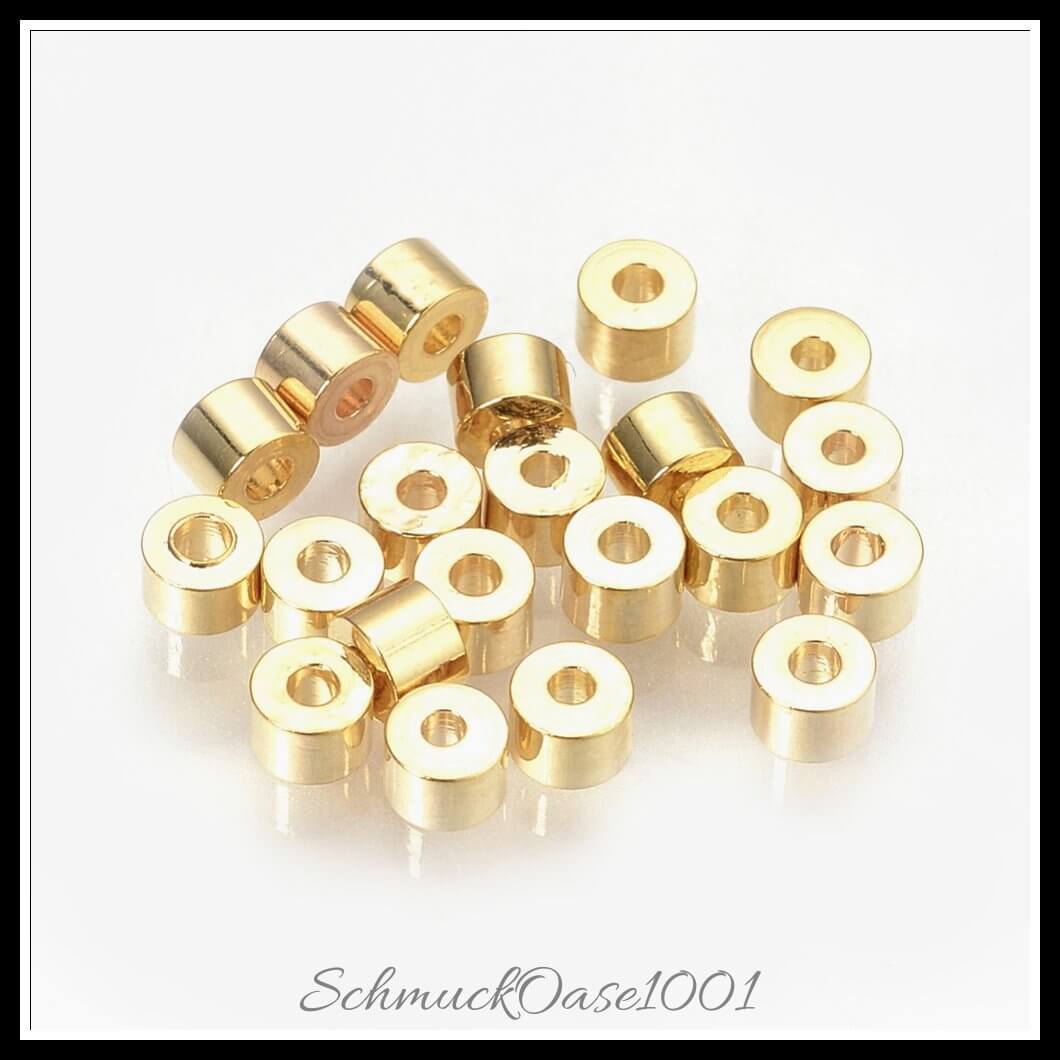 Messing spacerperlen – kolumne / 2.5x2 mm / 26 stück, in der farbe gold