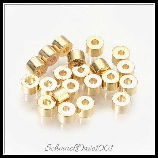 Messing spacerperlen – kolumne / 2.5x2 mm / 26 stück, in der farbe gold
