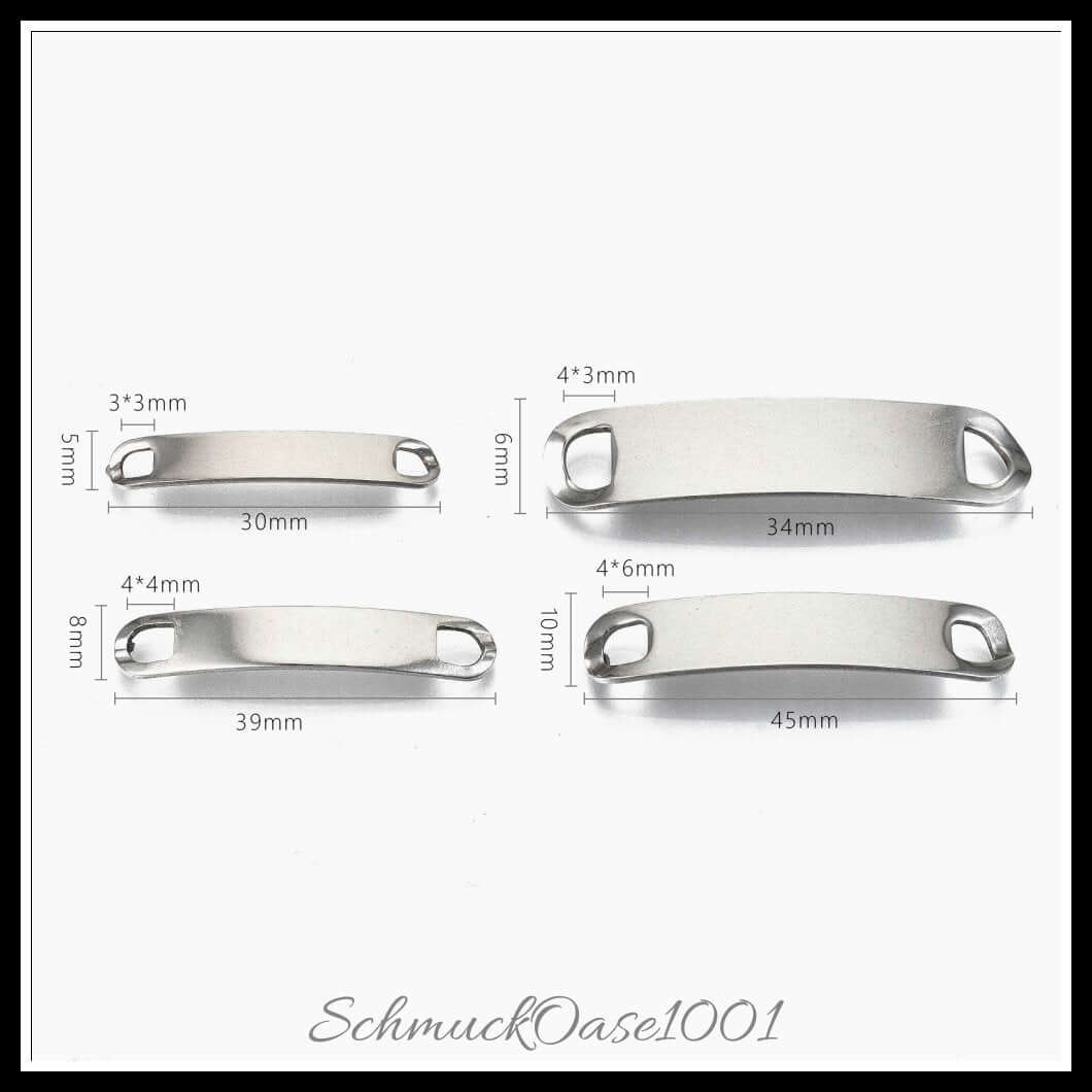 201 edelstahl verbindungsstecker – rechteck oval / gemischte größen – 12 stück, aus edelstahl 201 / rechteck oval, stempelbar in der farbe edelstahl farbe und größe 39–45x5–10x4–5 mm, loch: 3–4x3–6 mm / 12 st.