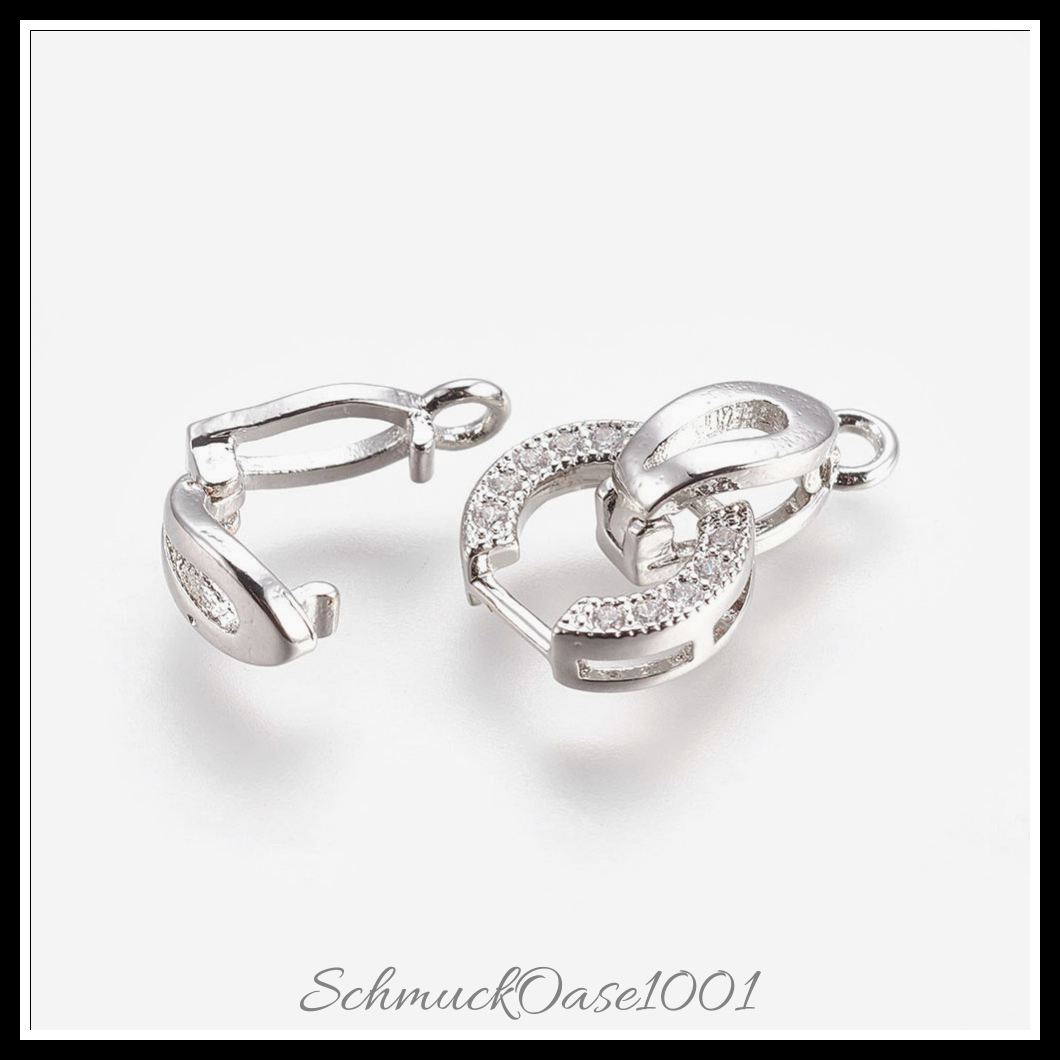 Messing-klammern mikro pflastern zirkonia, oval, echt platiniert – 2 sets, aus transparent in der farbe messing, klammern, mikro pflastern, zirkonia, oval, echt platiniert und größe 22.5 mm innen: 3 mm und 4 mm 2 sets, perfekt für die herstellung individueller ketten und armbänder