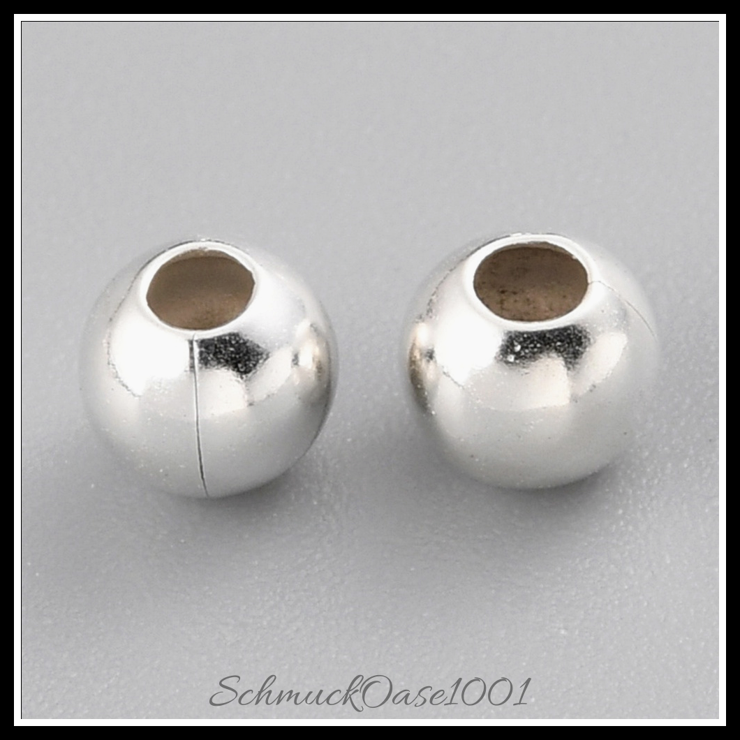 Messing-abstandshalterkugeln, langlebig plattiert, rund, 925 sterling versilbert – 50 stk.