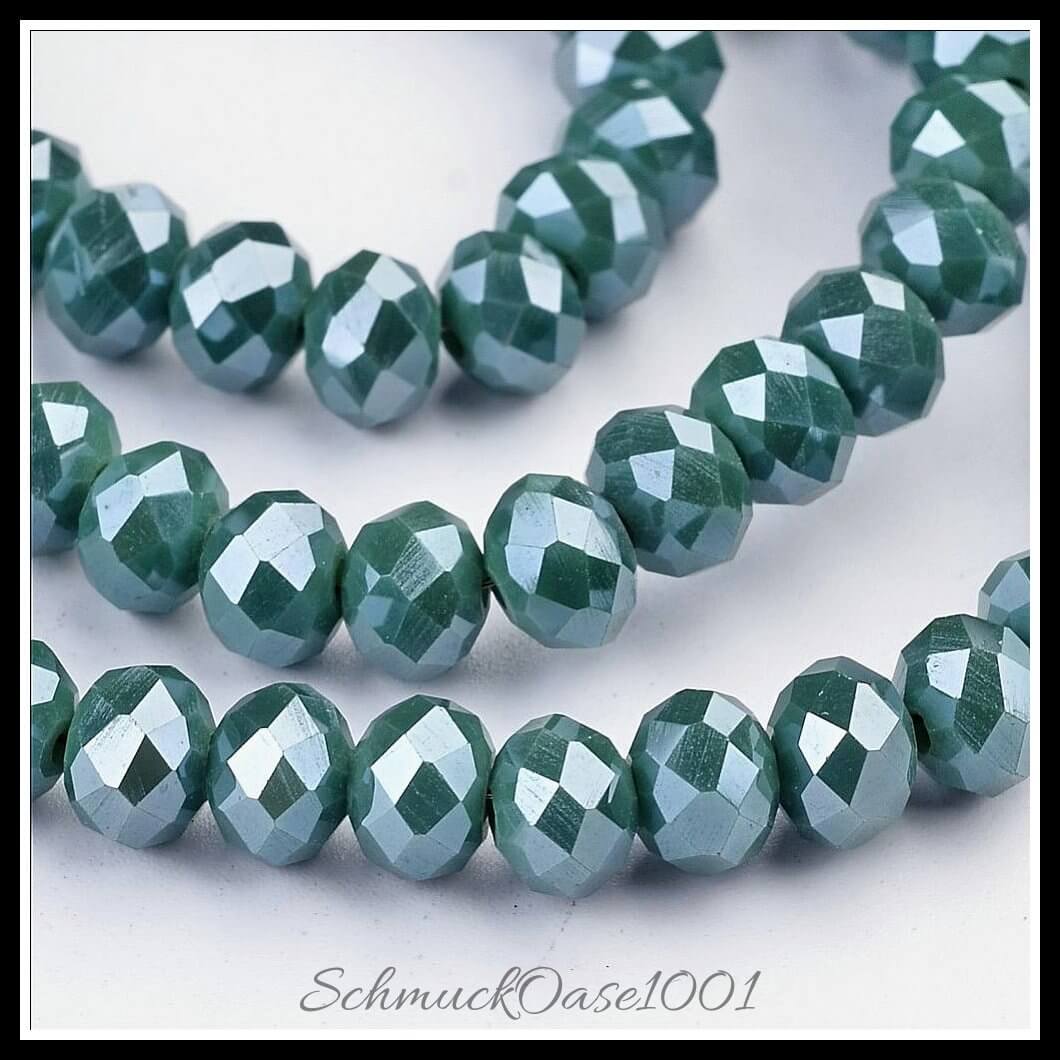 Elektroplattierte glasperlen – rondelle / 6x4 mm / 1 strang, aus glas / pearl luster, facettiert, rondelle in der farbe teal und größe ca. 90 stück / 15.7" / loch: 1 mm / 1 strang, ausdrucksstark und ideal für auffällige designs