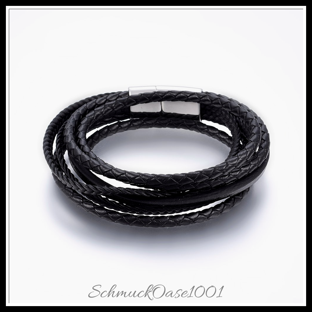 Lederarmband mit edelstahl-magnetverschluss – rechteckiges design in den farben lederband, 304 edelstahl, magnetverschluss, rechteck