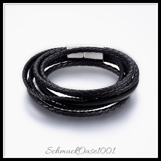 Lederarmband mit edelstahl-magnetverschluss – rechteckiges design in den farben lederband, 304 edelstahl, magnetverschluss, rechteck