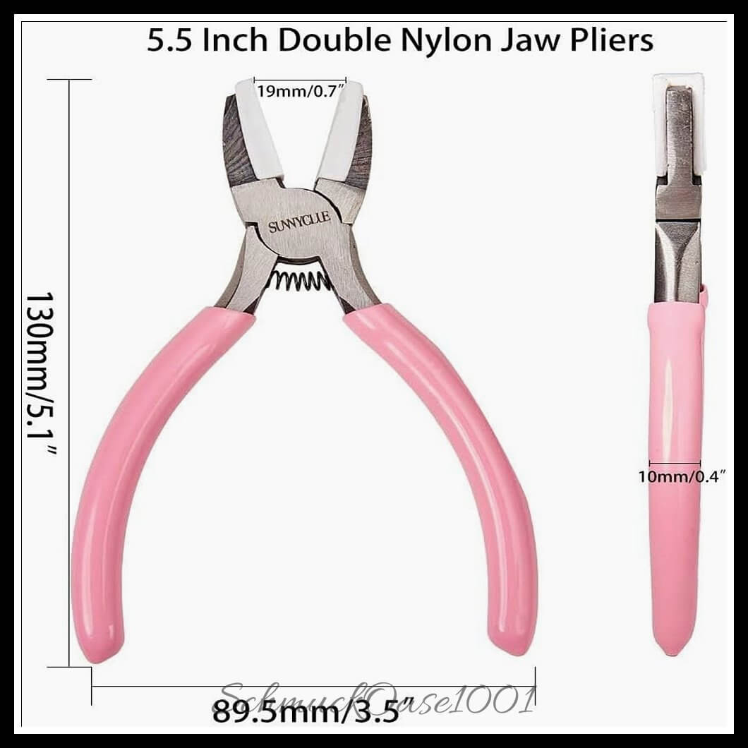 Sunnyclue mini-präzisionszange – flachzange / doppel-nylonbacke / 5.5" / 1 stück, aus stahl / nylonbacke, flachzange, schmuckwerkzeug in der farbe pink und größe 5.5 zoll / 1 st.