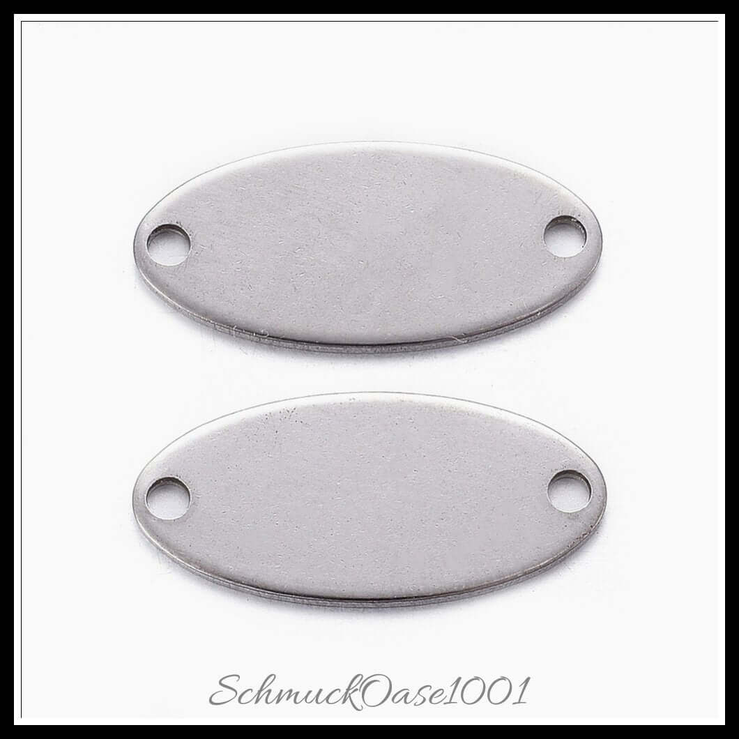 Edelstahl verbindungsstecker – oval klein / 16.5x7.5x0.7 mm / 14 stück, in der farbe edelstahl farbe