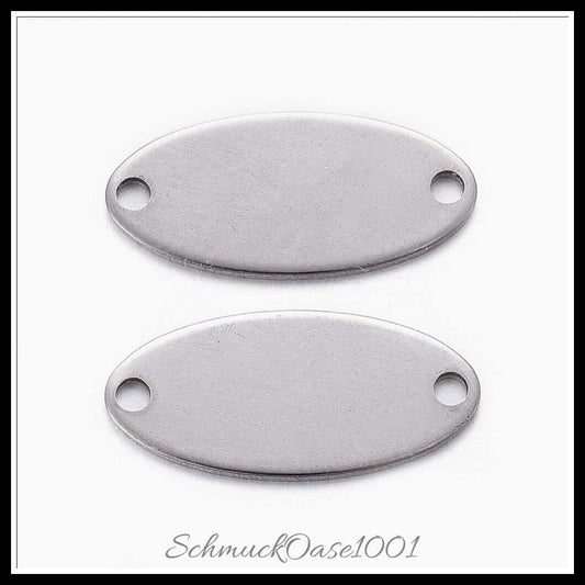 Edelstahl verbindungsstecker – oval klein / 16.5x7.5x0.7 mm / 14 stück, in der farbe edelstahl farbe