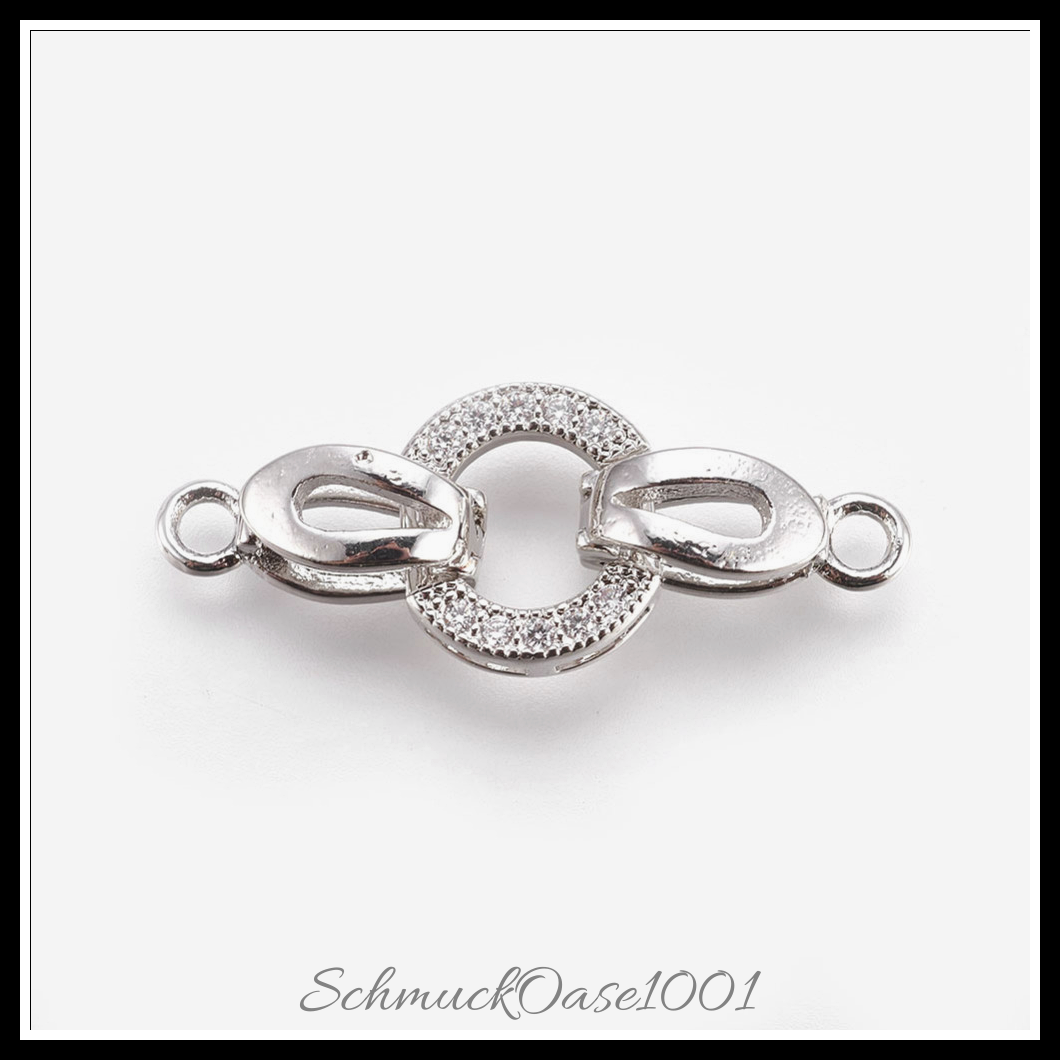 Messing-klammern mikro pflastern zirkonia, oval, echt platiniert – 2 sets, in der farbe messing, mikro pflastern, zirkonia, oval, echt platiniert, perfekt für die herstellung individueller ketten und armbänder