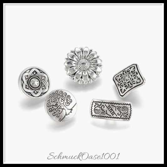 Tibetische legierung schaftknöpfe – mischformen / 8.5–17.5x13.5–18x6–7 mm / 5 stück, in der farbe antik silber farbe