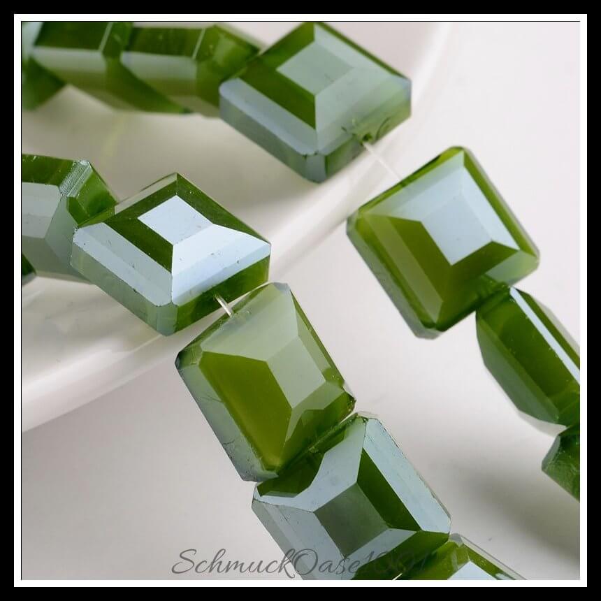 Opaque glasperlenstränge – quadrat / 13x13x8 mm / 1 strang, in der farbe olive drab, ausdrucksstark und ideal für auffällige designs