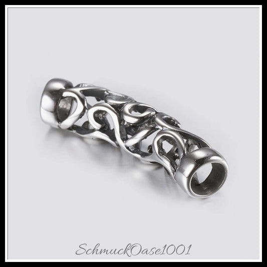 Edelstahlrohrperlen – gebogen / 40.5x9–9.5 mm / 2 stück, in der farbe antik silber