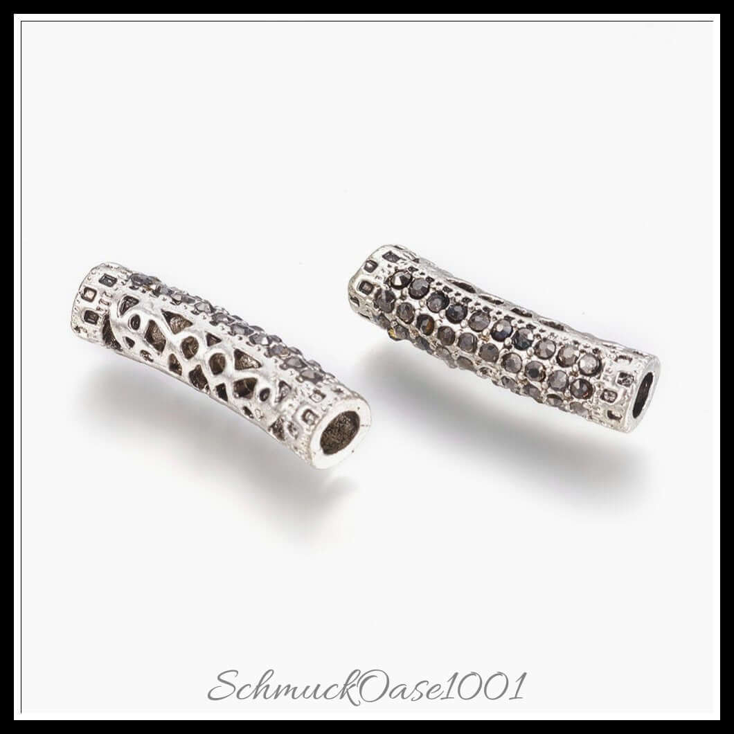 Tibetischer stil strassrohrperlen – hämatit / 25x6 mm / 5 stück, in der farbe antik silber, kreativ und vielseitig einsetzbar