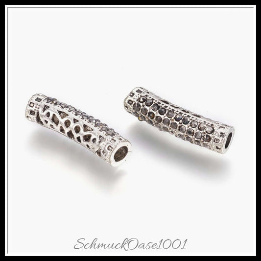 Tibetischer stil strassrohrperlen – hämatit / 25x6 mm / 5 stück, in der farbe antik silber, kreativ und vielseitig einsetzbar