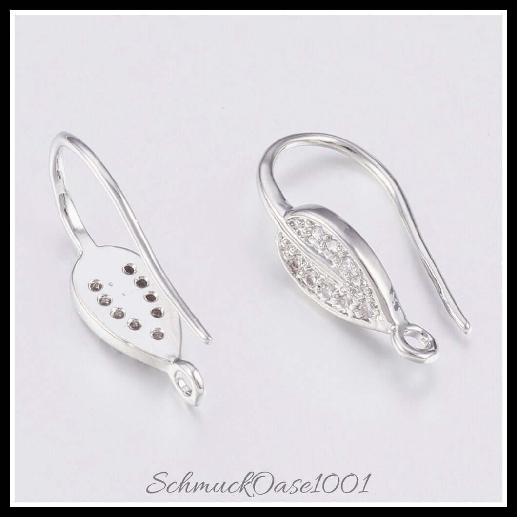Messing ohrringhaken – zirkonia blatt / 21x6 mm – 1 paar, zusätzliches detailbild