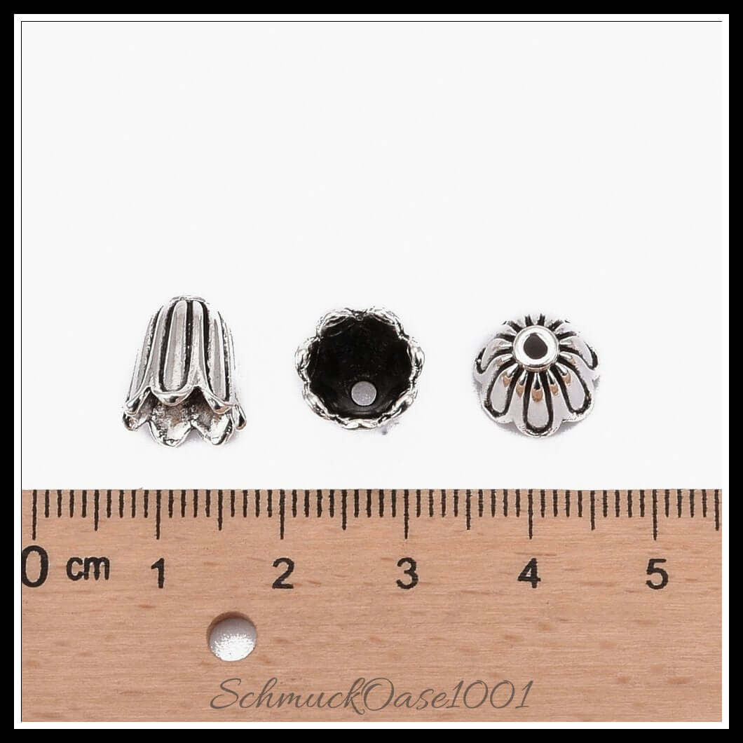 Tibetische perlenkappen – blume / 10x10 mm – 20 stück, zusätzliches detailbild, perfekt für die herstellung individueller ketten und armbänder
