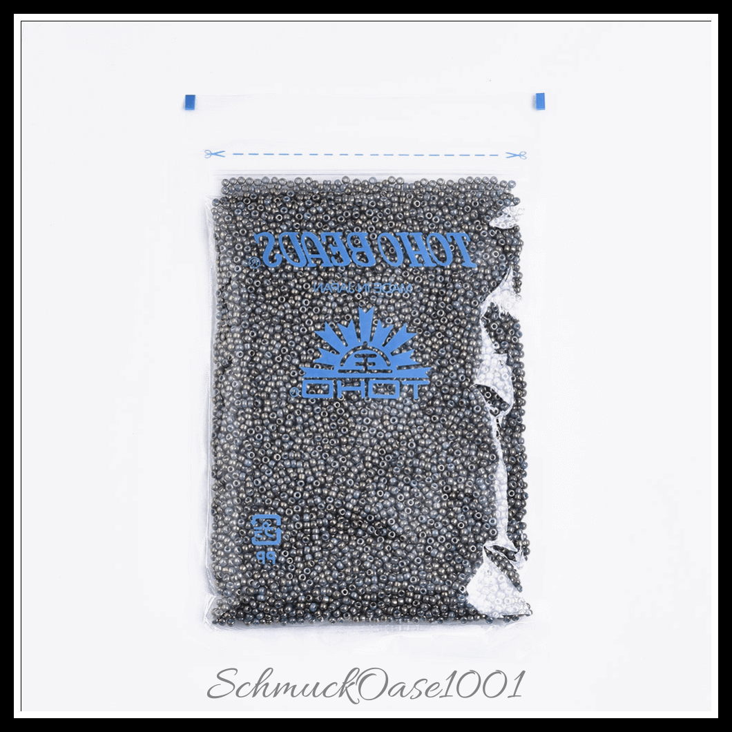 Toho runde rocailles – 11/0 – japanische rocailles – (1706) vergoldet – marmor schwarz – 20g, aus marmor schwarz in der farbe glas, toho, rund, 11/0, vergoldet, marmoriert und größe 11/0 2x1.5 mm, loch: 0.5 mm; 20 gramm